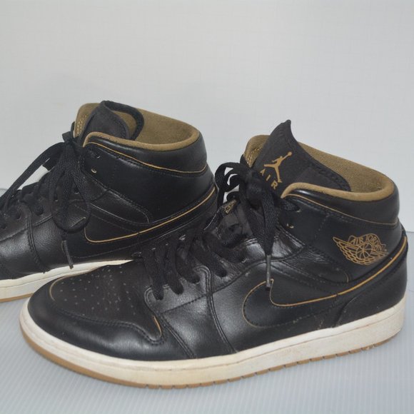 Jordan Other - Nike Air Jordan 1 Mid Black Gold 554724-042 Men Size 10 Leather 2015 (USED)